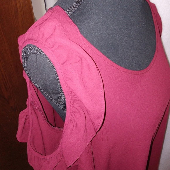 NY Collection Women's Flutter Sleeve Blouse - Burgundy - Picture 4 of 12